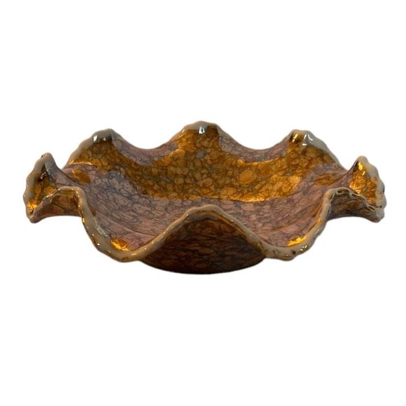 Vintage Holley Ross Shallow Orange Floral Glass Bowl - Picture 4 of 8